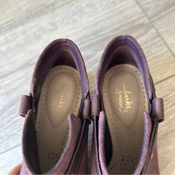 CLARKS Somerset Breccan Purple  Suede Studded Ankle Strap Booties - Picture 13 of 14
